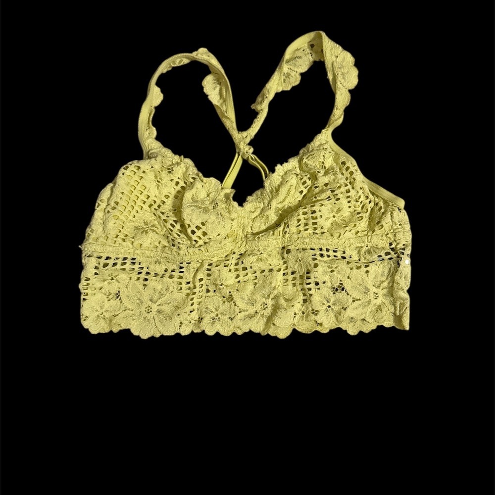 Aerie Yellow Green Floral Lace Bralette size Small